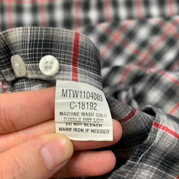 Cinch Shirt Mens XL Gray Red Cotton Plaid Long Sleeve Button Down Western Dress - Picture 10 of 12